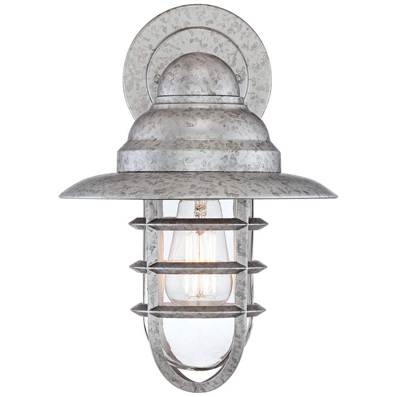 Image 3 Marlowe 13" High Galvanized Hooded Cage Wall Sconce more views