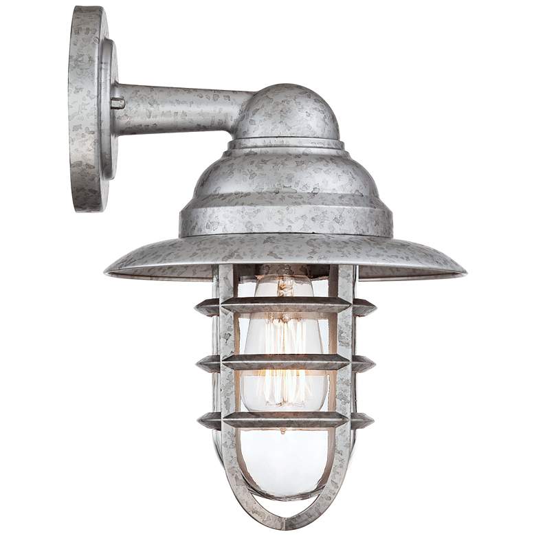 Image 5 Marlowe 13" High Galvanized Hooded Cage Wall Sconce more views