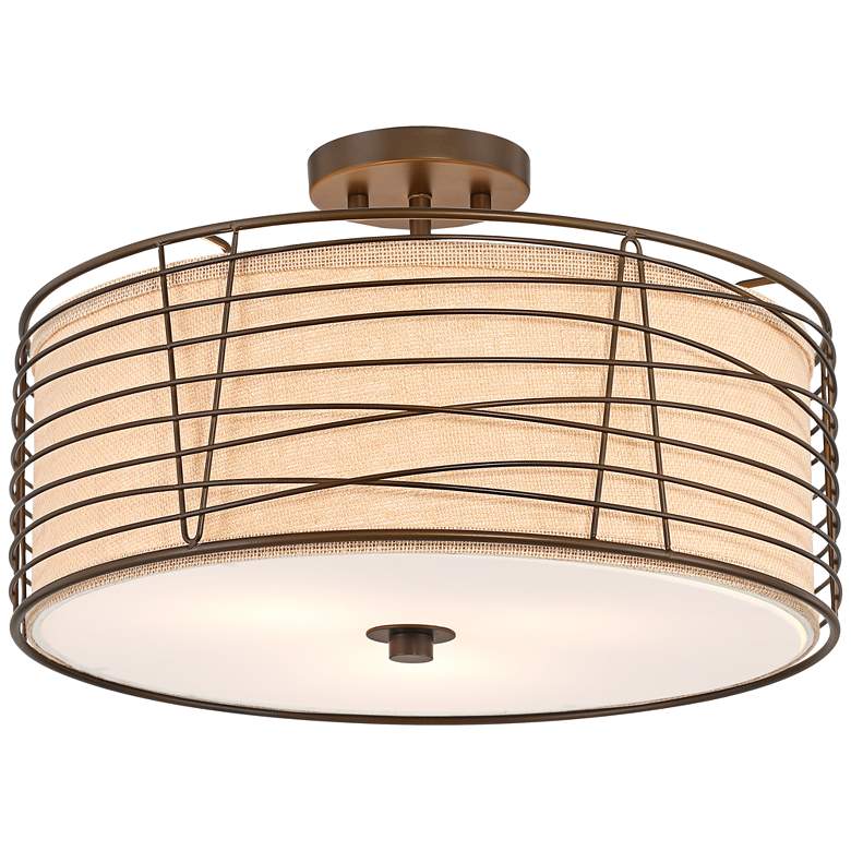 Image 2 Marlowe 18" Wide Bronze Metal Drum Ceiling Light