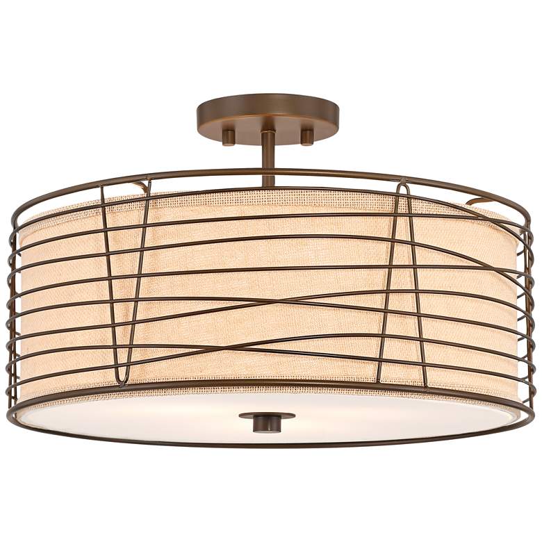 Image 5 Marlowe 18" Wide Bronze Metal Drum Ceiling Light more views