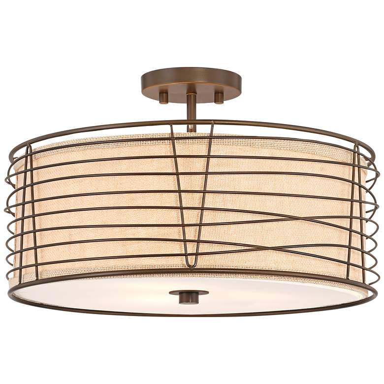Image 6 Marlowe 18" Wide Bronze Metal Drum Ceiling Light more views
