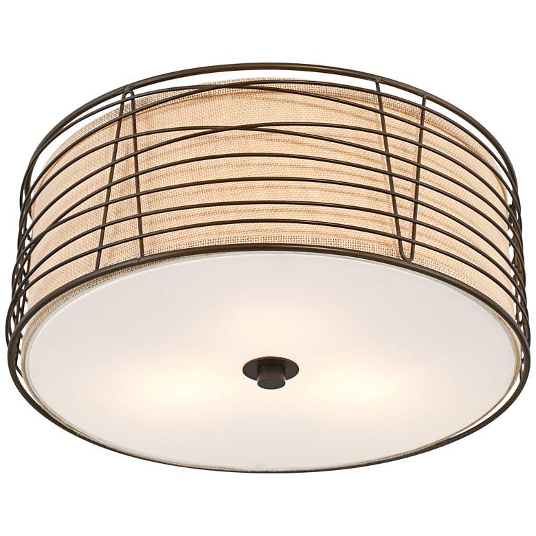 Image 7 Marlowe 18" Wide Bronze Metal Drum Ceiling Light more views