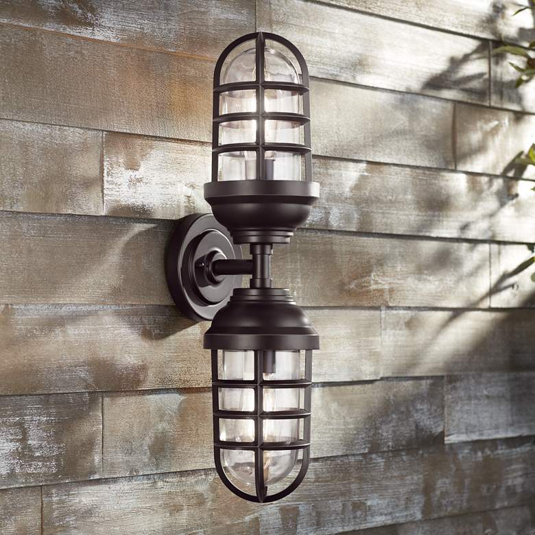 Image 1 Marlowe 22 1/2 inch High Bronze Two-Light Outdoor Wall Light
