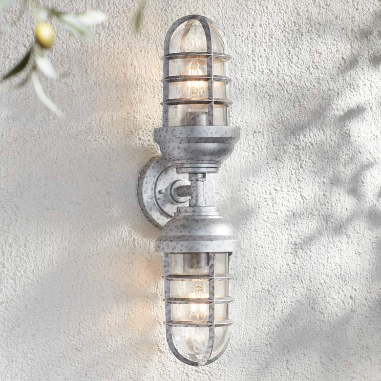Image 1 Marlowe 22 1/2 inch High Galvanized Two-Light Outdoor Wall Light