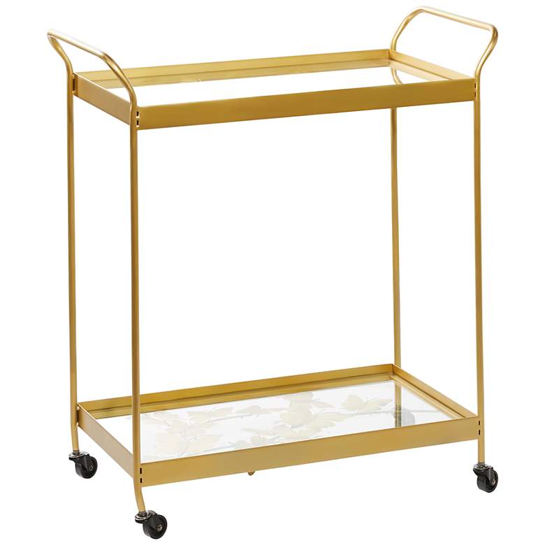 Image 2 Marlowe 28 1/4 inchW Polished Gold 2-Shelf Bar Cart with Handles