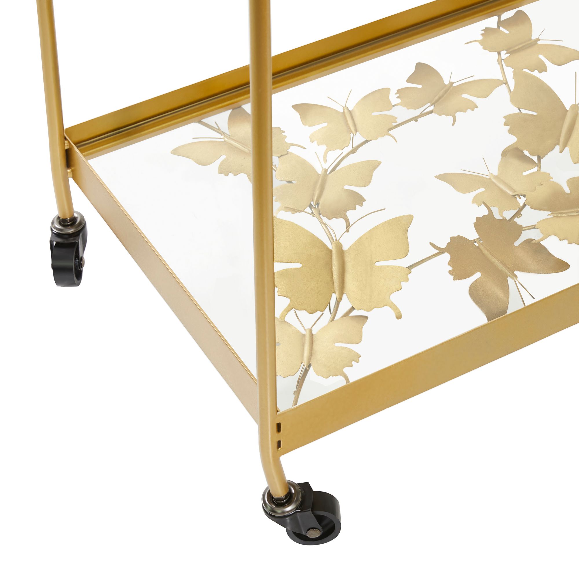 Image 3 Marlowe 28 1/4"W Polished Gold 2-Shelf Bar Cart with Handles more views