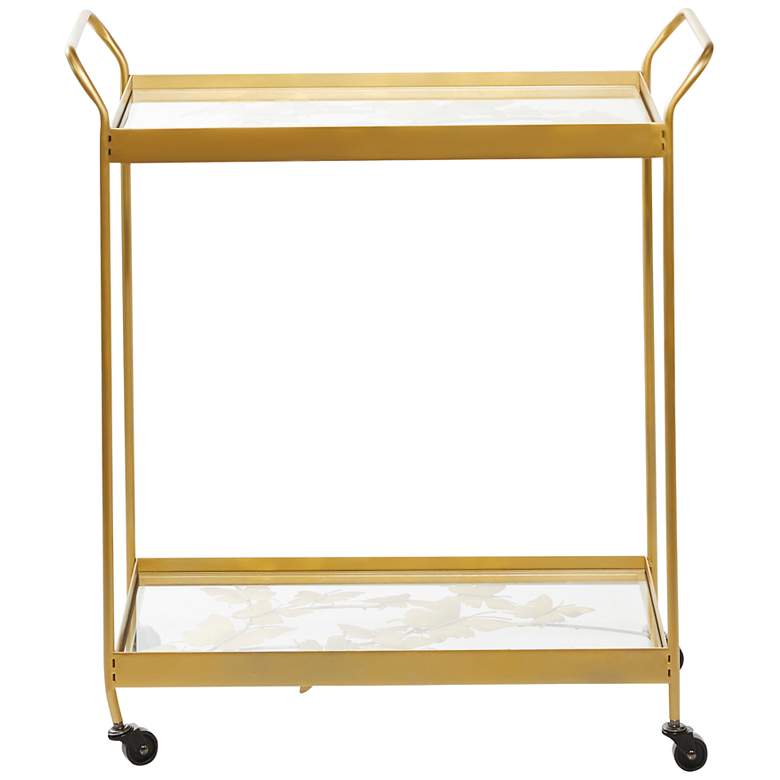 Image 6 Marlowe 28 1/4 inchW Polished Gold 2-Shelf Bar Cart with Handles more views