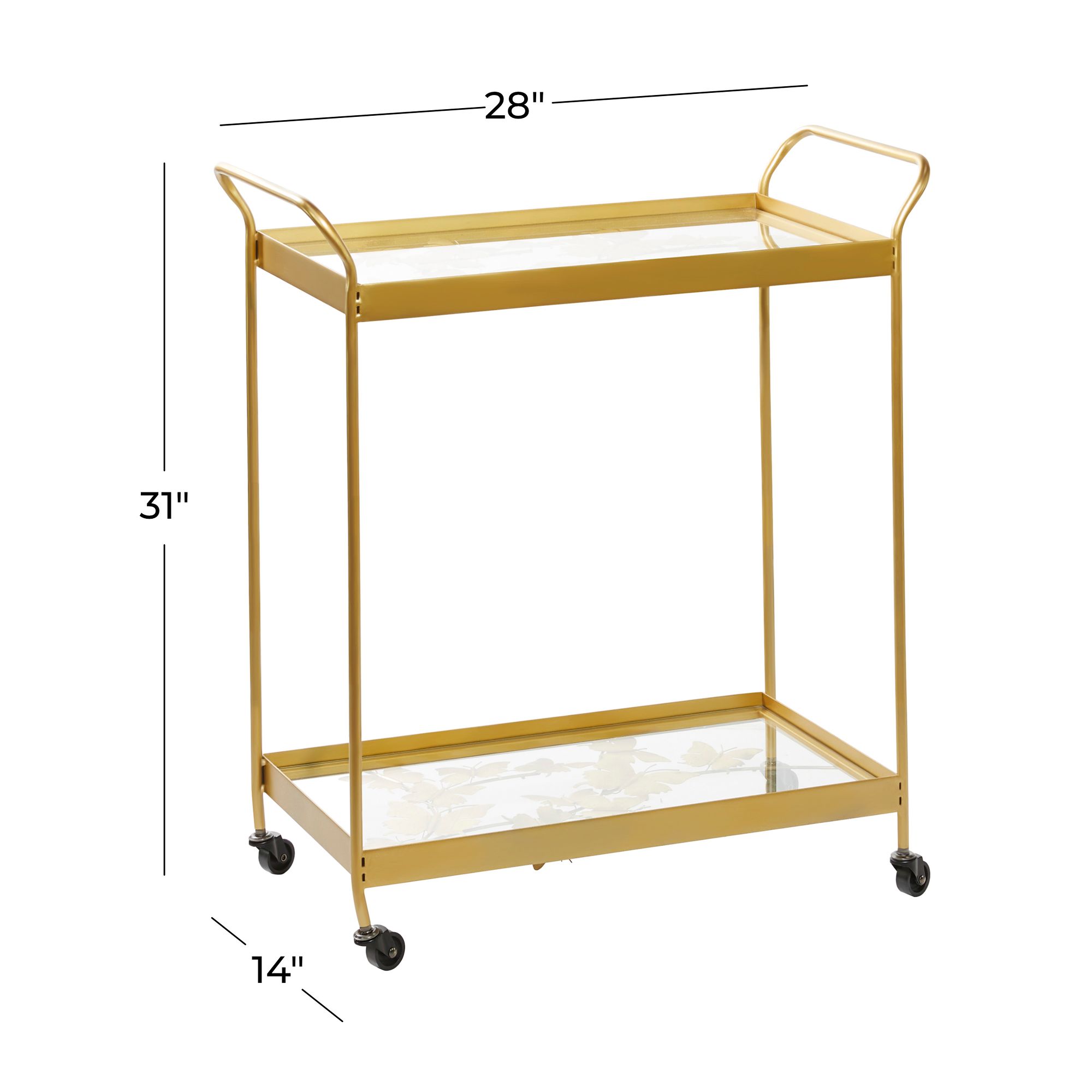 Image 7 Marlowe 28 1/4"W Polished Gold 2-Shelf Bar Cart with Handles more views