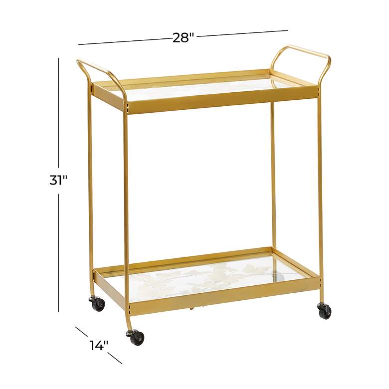 Image 7 Marlowe 28 1/4 inchW Polished Gold 2-Shelf Bar Cart with Handles more views