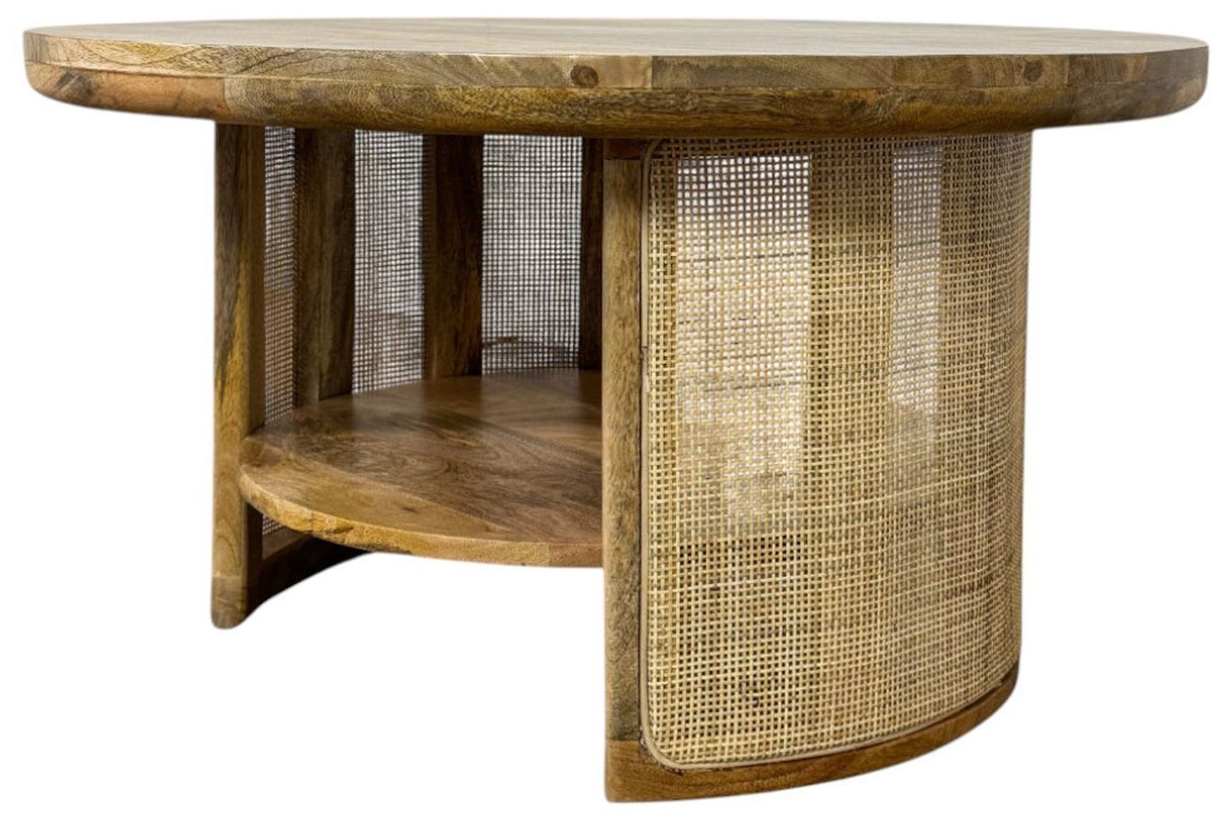 Image 2 Marlowe 30" Drum-Style Coffee Table with Shelf, Blonde Acacia more views