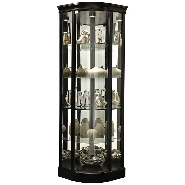Image 1 Marlowe 78 1/2 inch High Black Satin Curio Cabinet with Lights