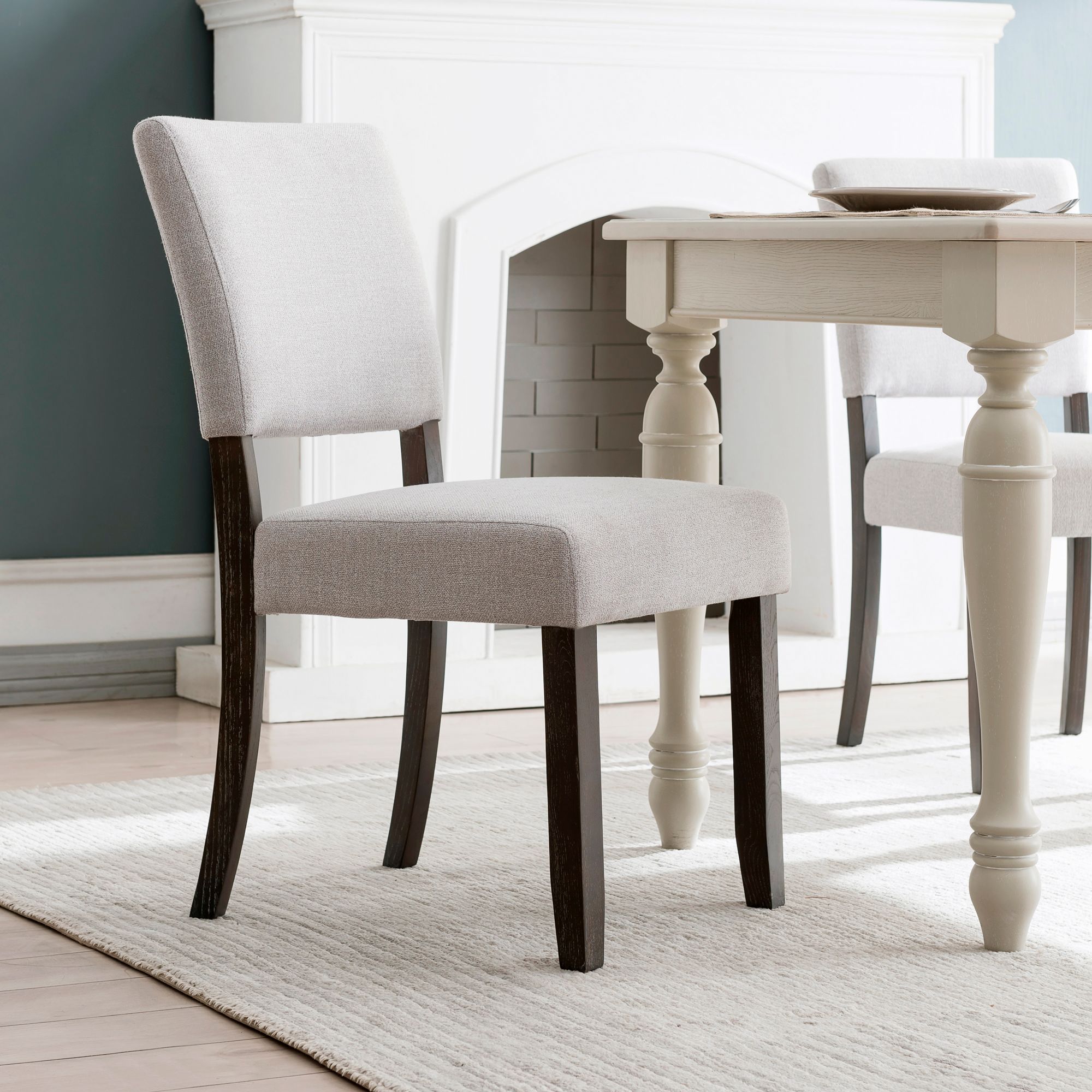 Marlowe Blackbean Gray-Washed Fabric Dining Chairs Set of 2 in scene