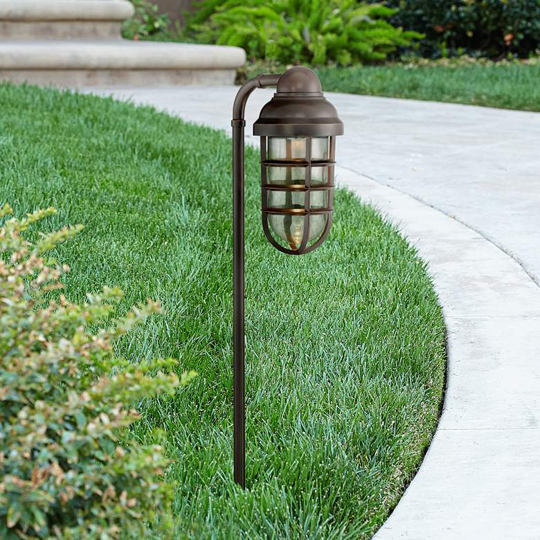 Image 1 Marlowe Bronze 27 inchH Hooded Piped Arm LED Path Light