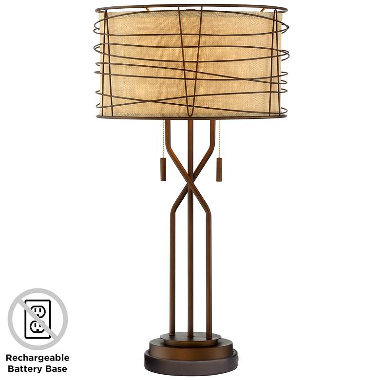Image 1 Marlowe Bronze Woven Metal Table Lamp with Battery Pack Lamp Base