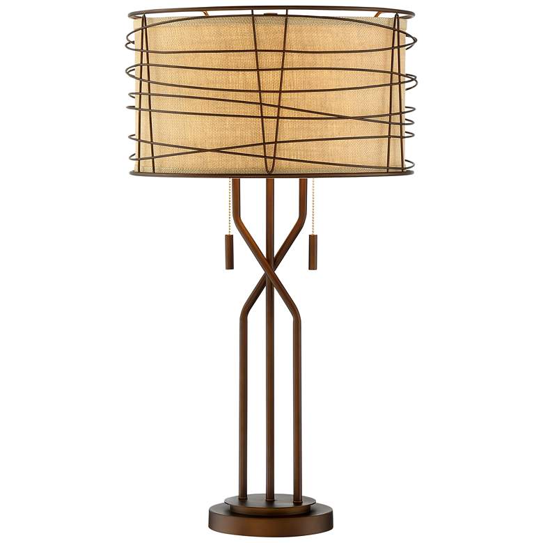 Marlowe Bronze Woven Metal Table Lamp with Table Top Dimmer