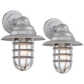 Image3 of Marlowe Galvanized Hooded Cage Outdoor Wall Lights Set of 2