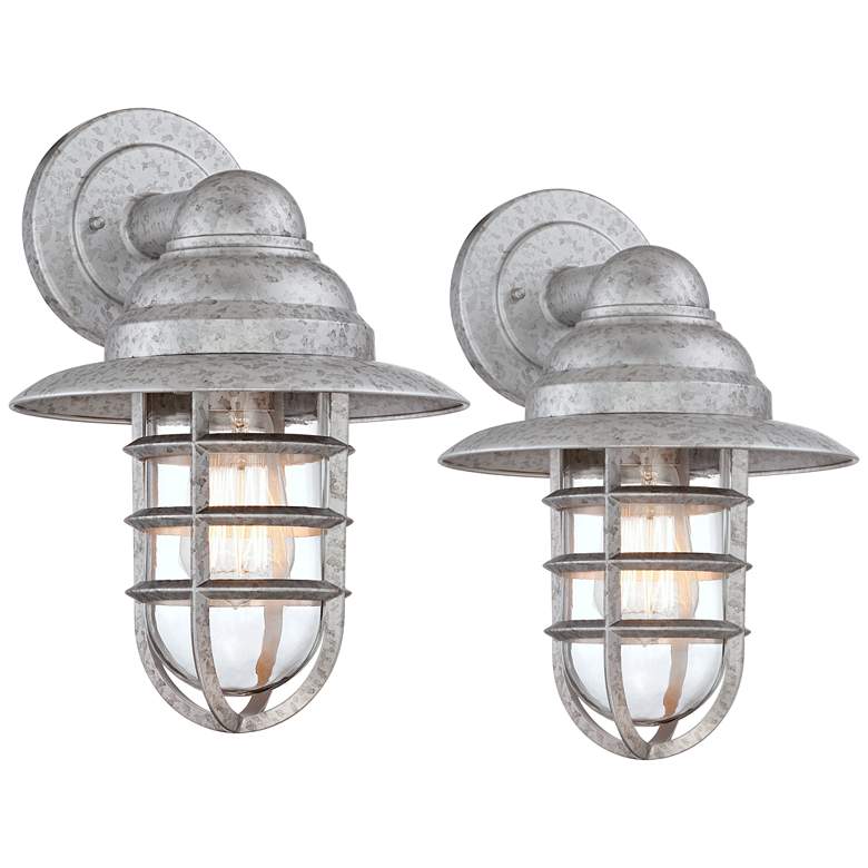 Image 3 Marlowe Galvanized Hooded Cage Outdoor Wall Lights Set of 2