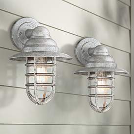 Image2 of Marlowe Galvanized Hooded Cage Outdoor Wall Lights Set of 2
