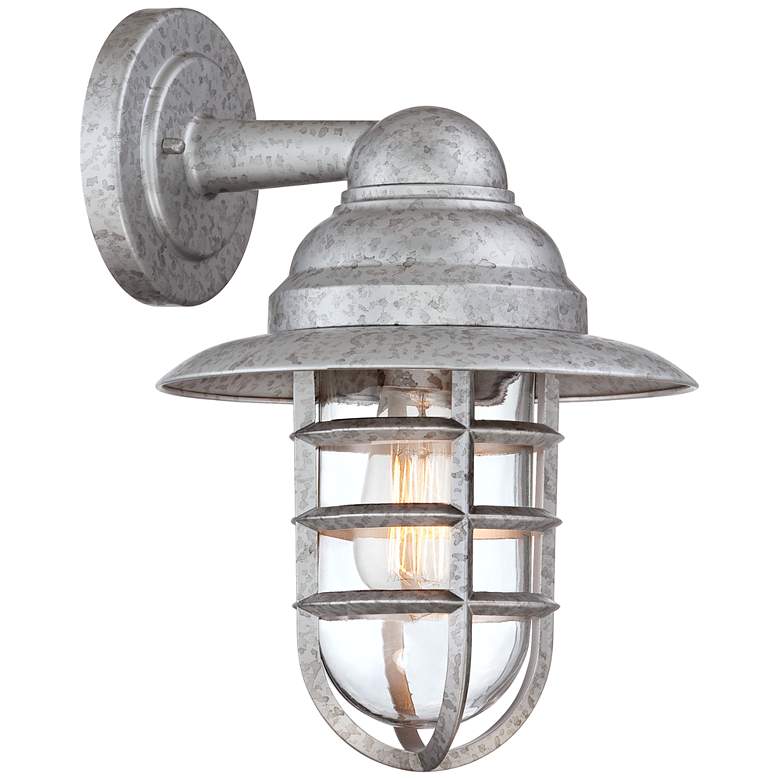 Image 7 Marlowe Galvanized Hooded Cage Outdoor Wall Lights Set of 2 more views