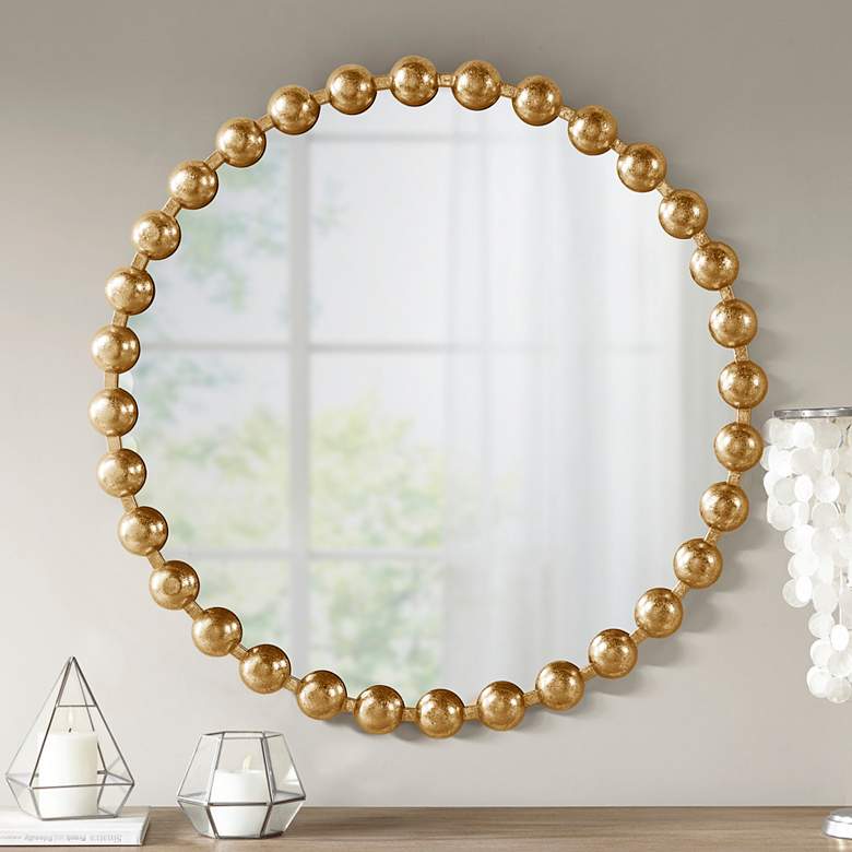 Image 1 Marlowe Gold Foiled 27" Round Wall Mirror