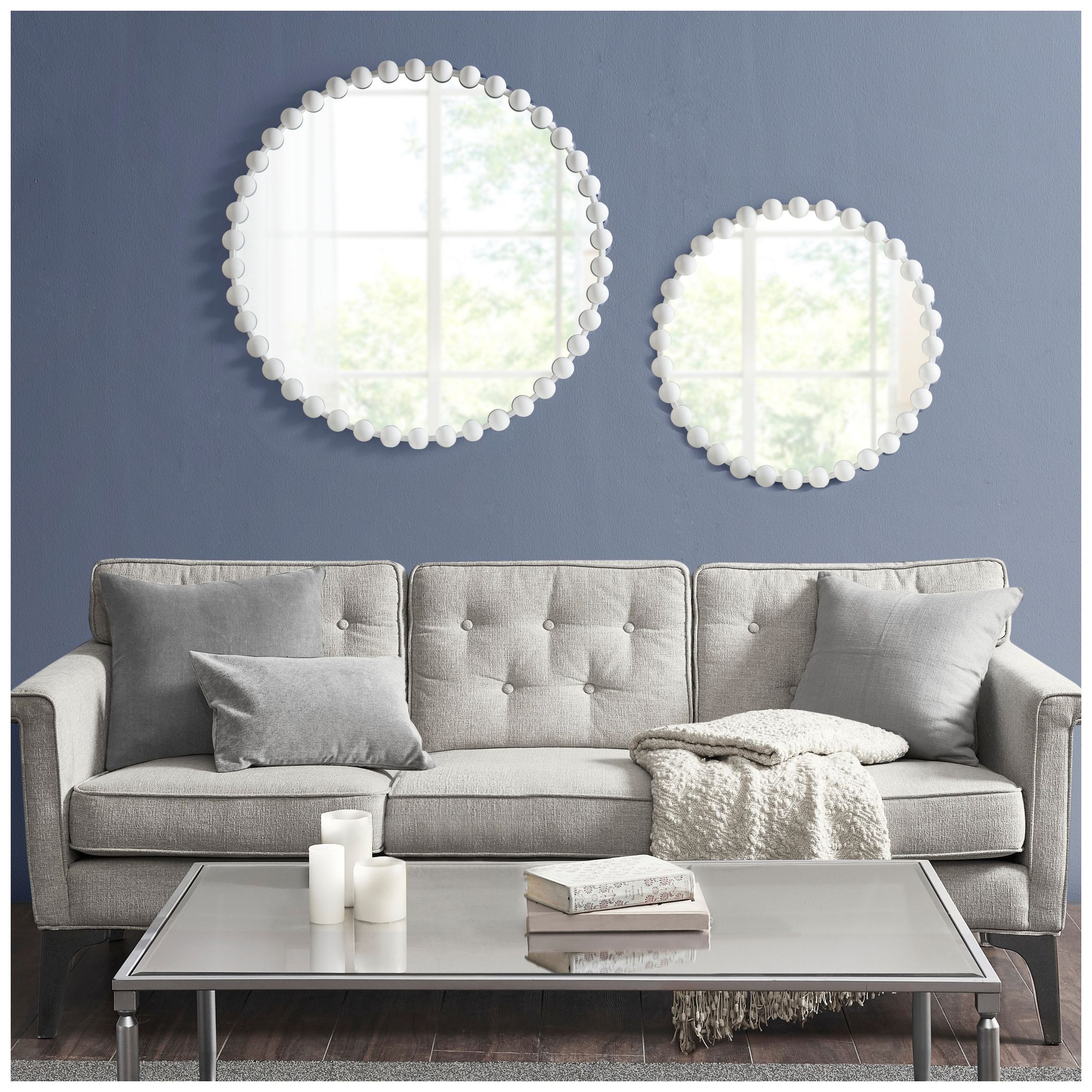 Image 4 Marlowe Matte White 27" Beaded Round Wall Mirror more views