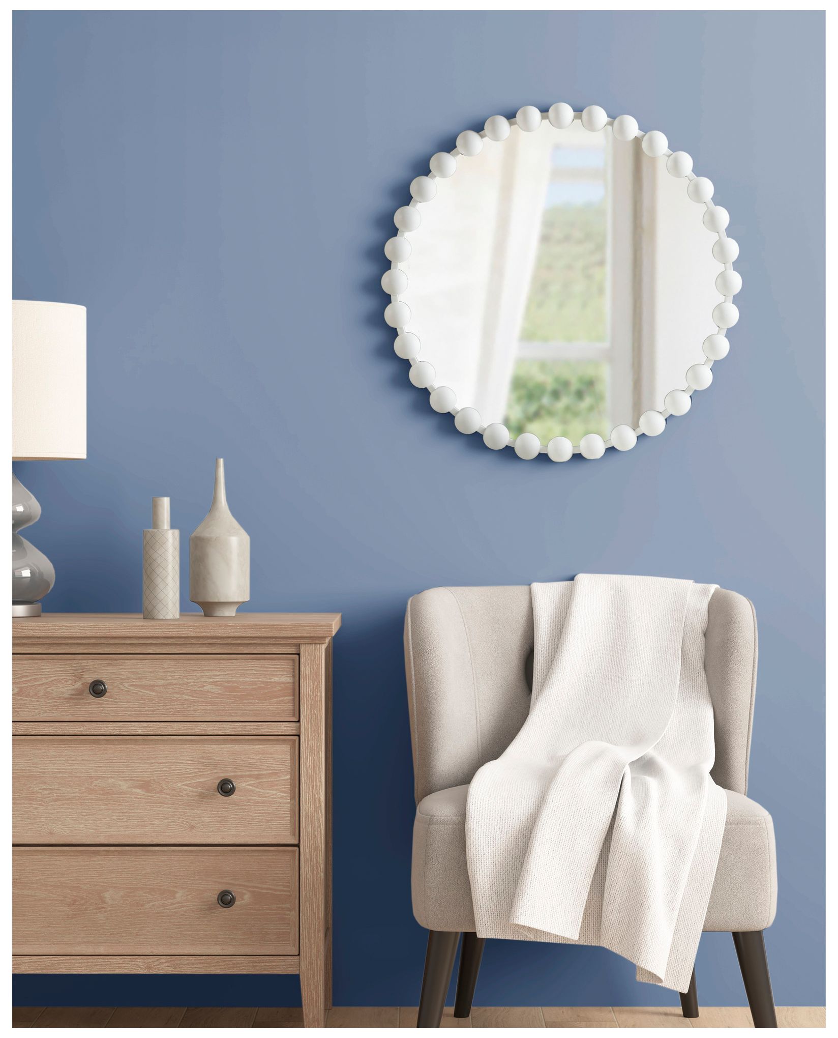 Image 5 Marlowe Matte White 27" Beaded Round Wall Mirror more views