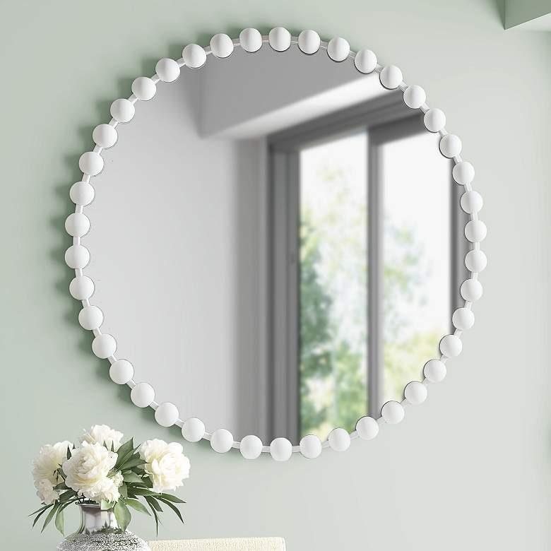 Image 1 Marlowe Matte White 36" Beaded Round Wall Mirror