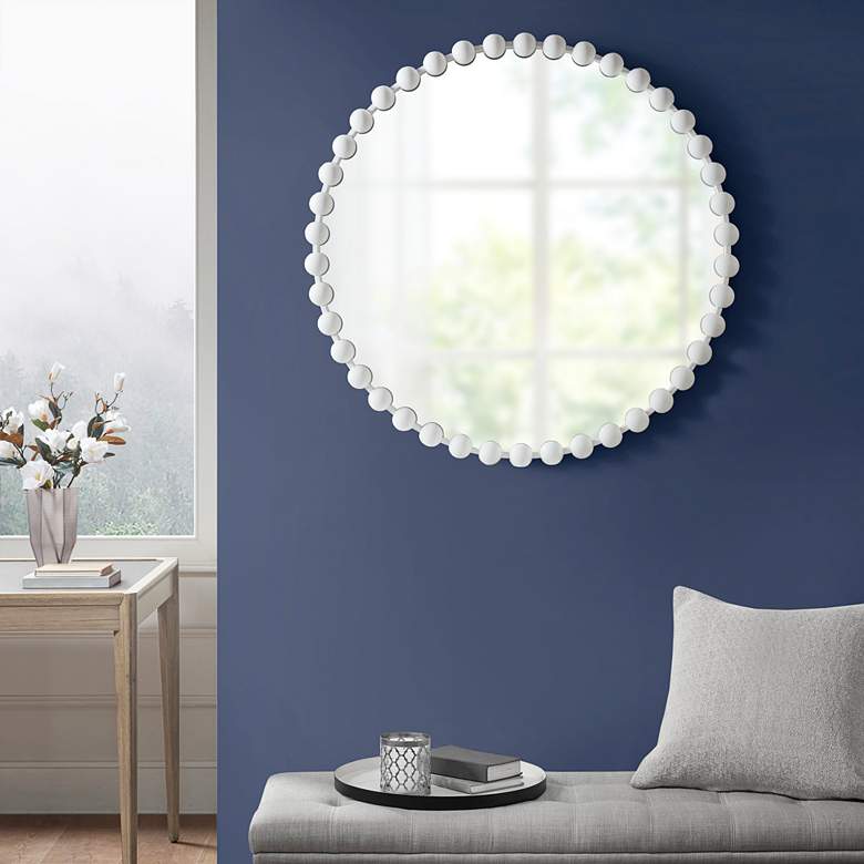 Image 6 Marlowe Matte White 36" Beaded Round Wall Mirror more views
