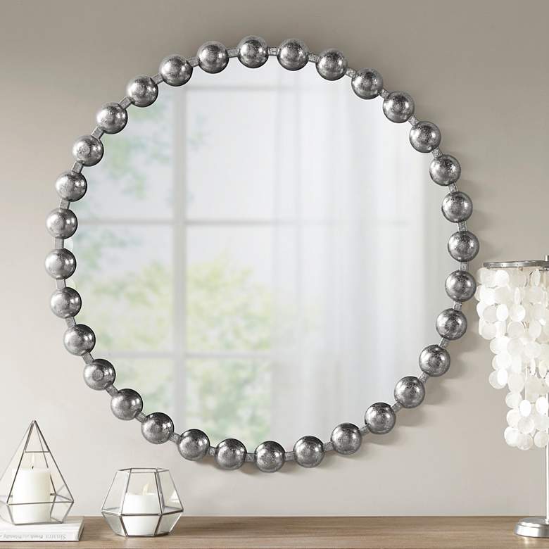 Image 1 Marlowe Silver Foiled 27" Round Wall Mirror