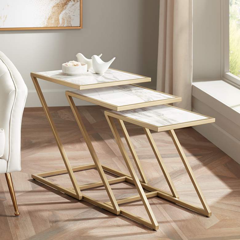 Image 1 Marmo d&#39;Oro Gold and Marble Nesting Tables Set of 3