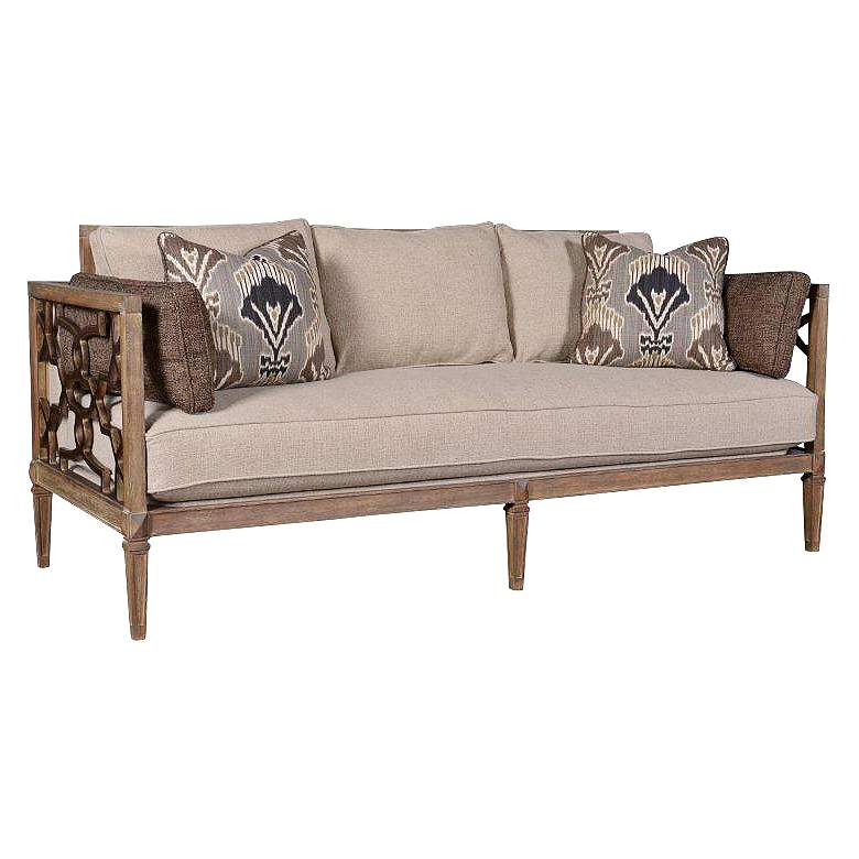 Image 1 Marni Carved Driftwood Sofa with Ikat Throw Pillows