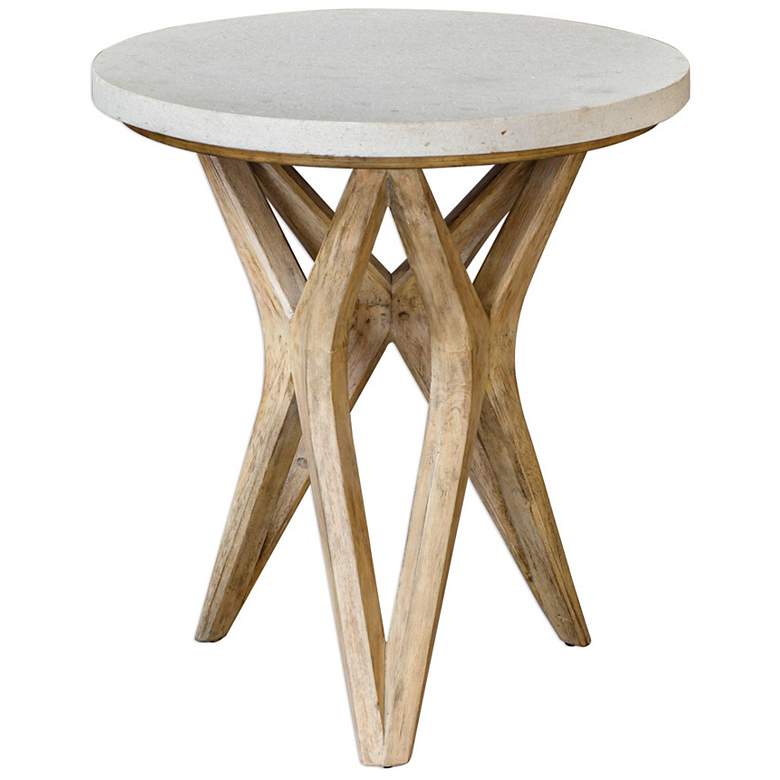 Image 2 Marnie 22"W Ivory Limestone Oatmeal Wood Round Side Table