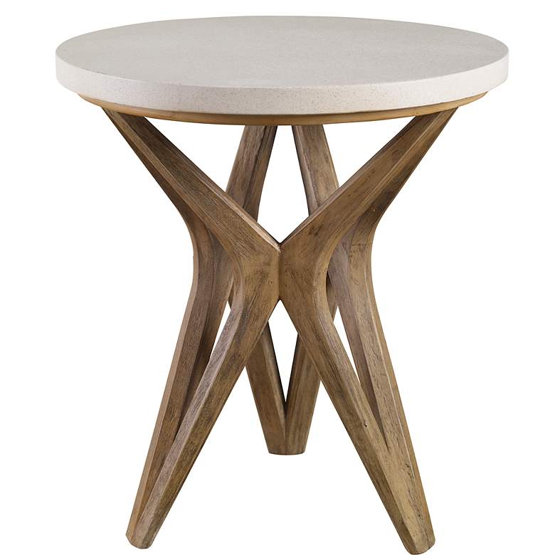Image 5 Marnie 22"W Ivory Limestone Oatmeal Wood Round Side Table more views