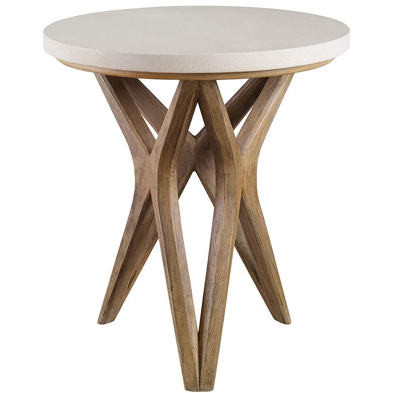 Image 6 Marnie 22"W Ivory Limestone Oatmeal Wood Round Side Table more views