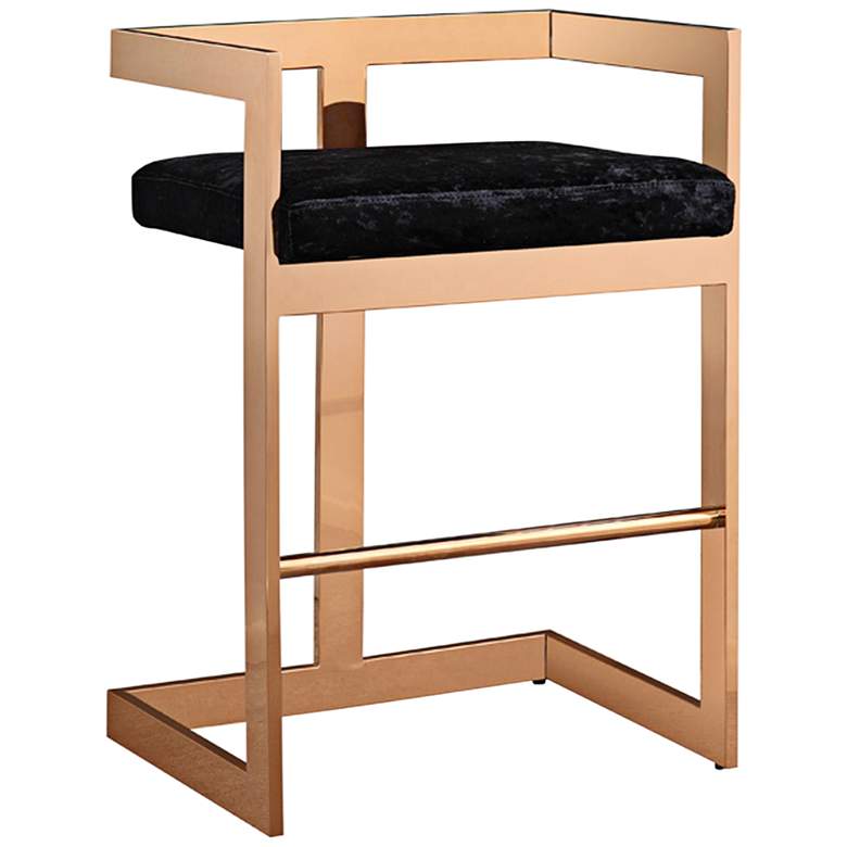 Image 1 Marquee 26 inch Black Velvet and Rose Gold Counter Stool