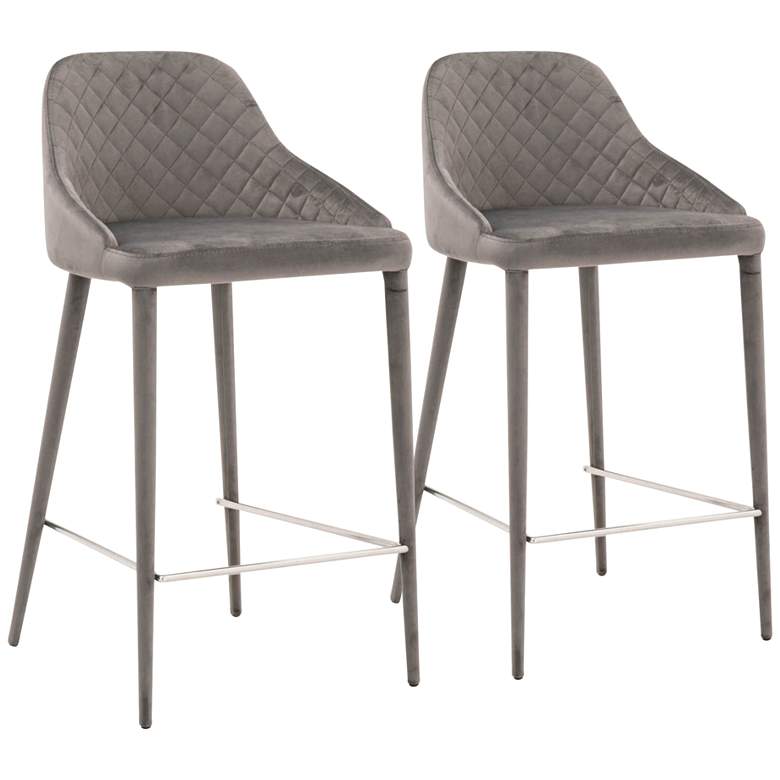 Image 1 Marquee 26" Gavel Gray Velvet Counter Stools Set of 2