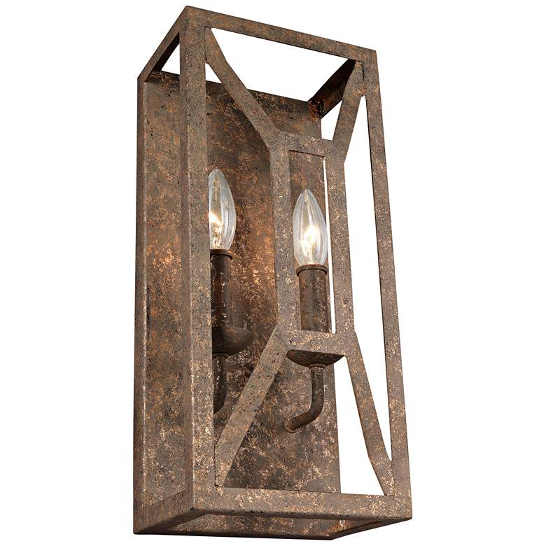 Image 1 Marquelle 16" High 2-Light Distressed Gold Leaf Wall Sconce
