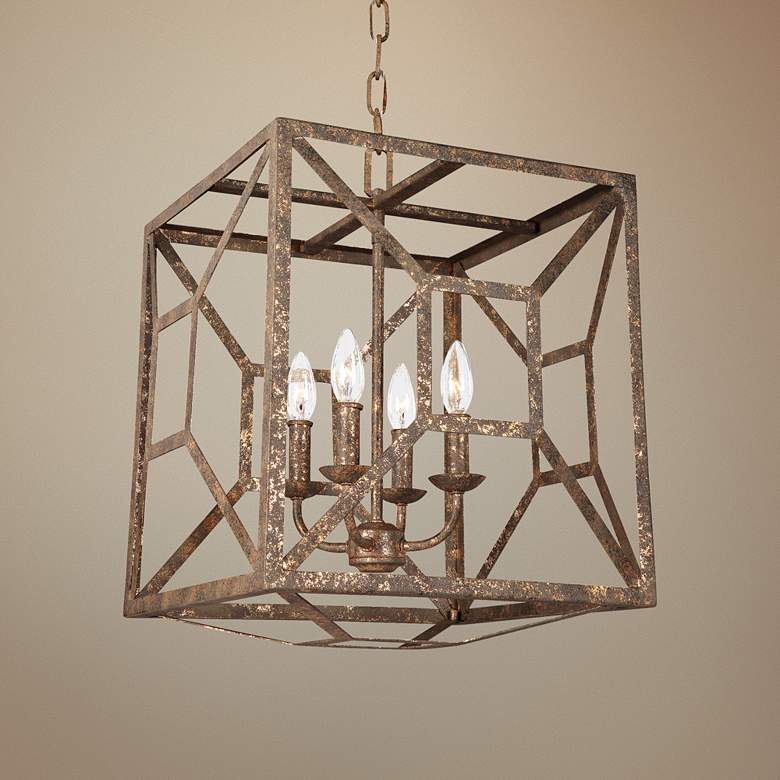 Image 1 Marquelle 17 inch Wide Gold Leaf Open-Cube Chandelier