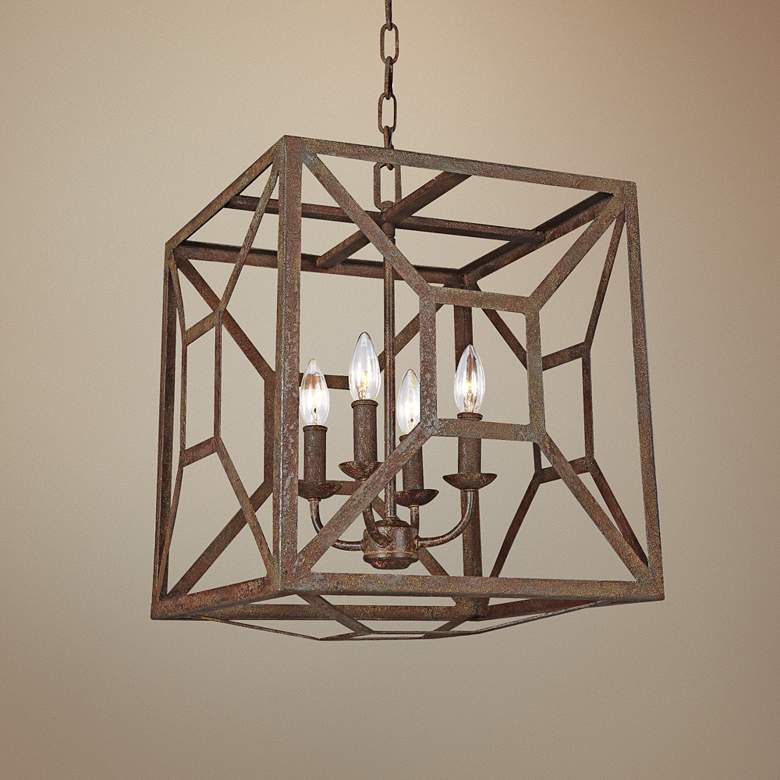 Image 1 Marquelle 17 inch Wide Weathered Iron Open-Cube Chandelier