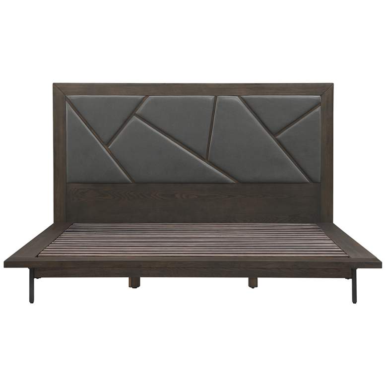 Image 1 Marquis King Size Platform Bed Frame in Oak Wood, Faux Leather, and Metal