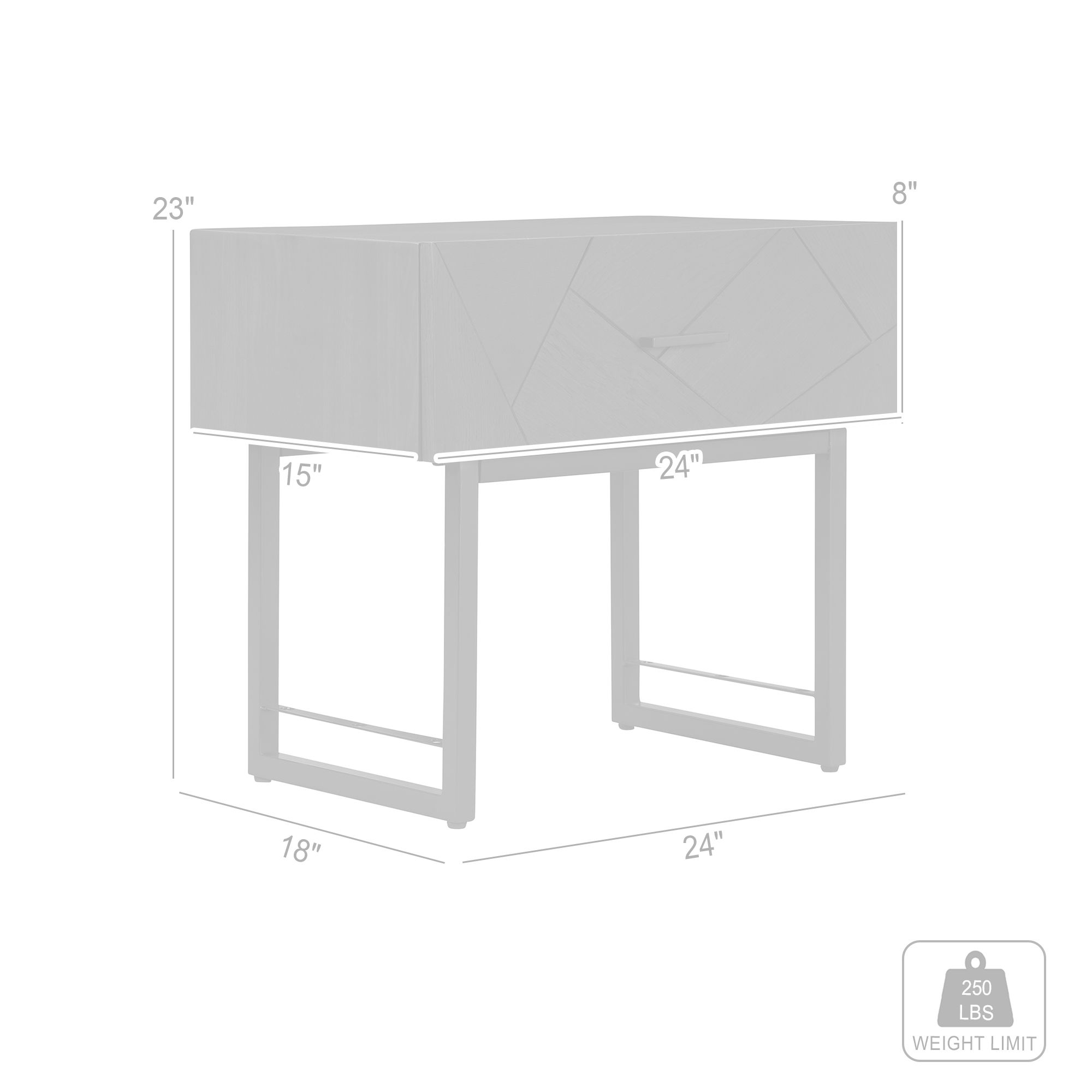 Marquis Nightstand with 1 Drawer in Oak Wood and Black Metal Legs
