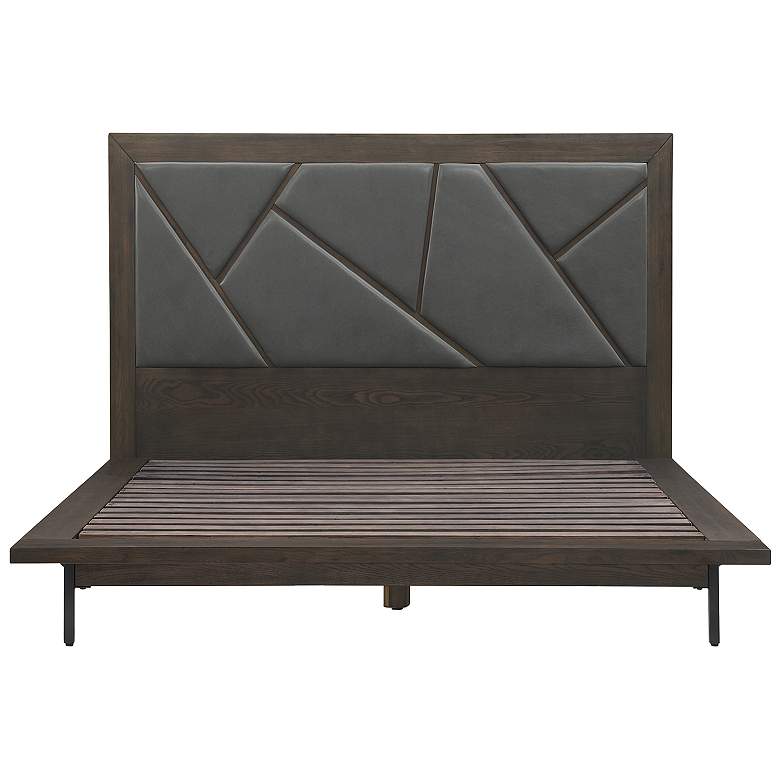 Image 1 Marquis Queen Size Platform Bed Frame in Oak Wood, Faux Leather, and Metal