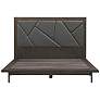Marquis Queen Size Platform Bed Frame in Oak Wood, Faux Leather, and Metal
