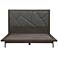 Marquis Queen Size Platform Bed Frame in Oak Wood, Faux Leather, and Metal