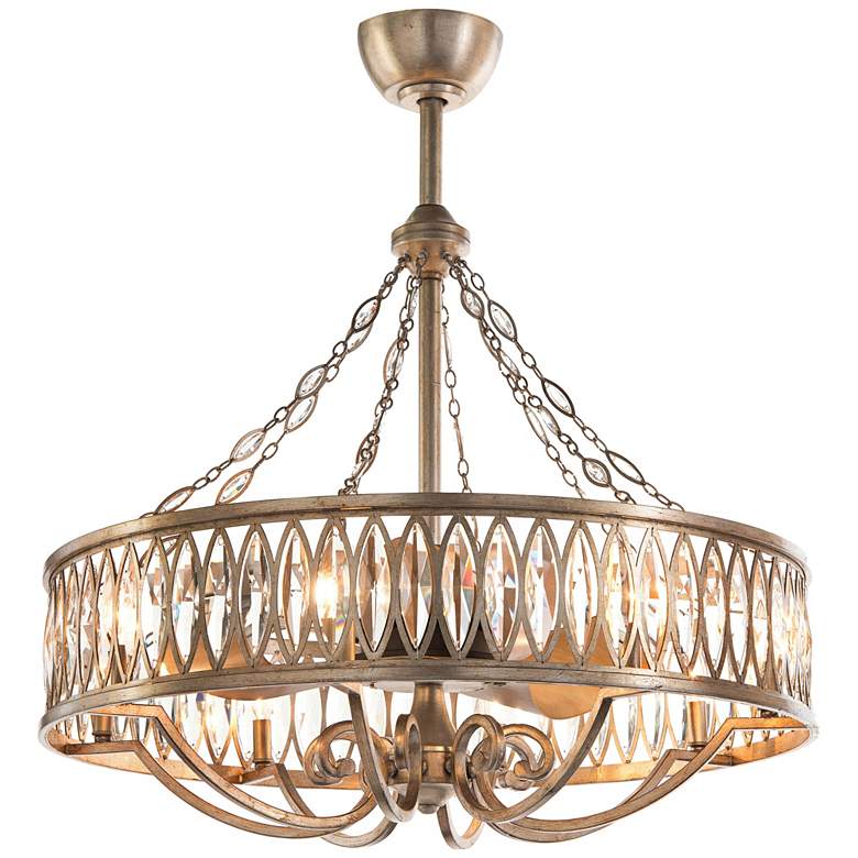 Image 2 Marquise Crystal 33" Wide Ant Silver Pendant Light with Fan