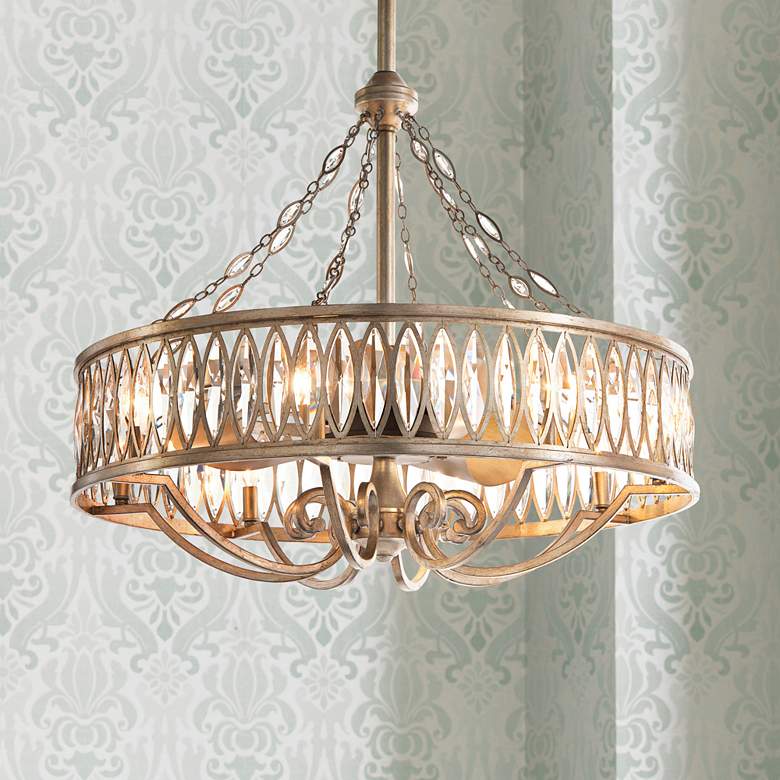 Image 1 Marquise Crystal 33" Wide Ant Silver Pendant Light with Fan
