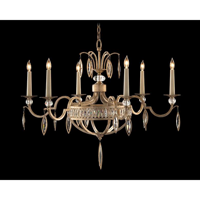 Image 1 Marquise Crystal 36"W Antique Silver Leaf 6-Light Chandelier