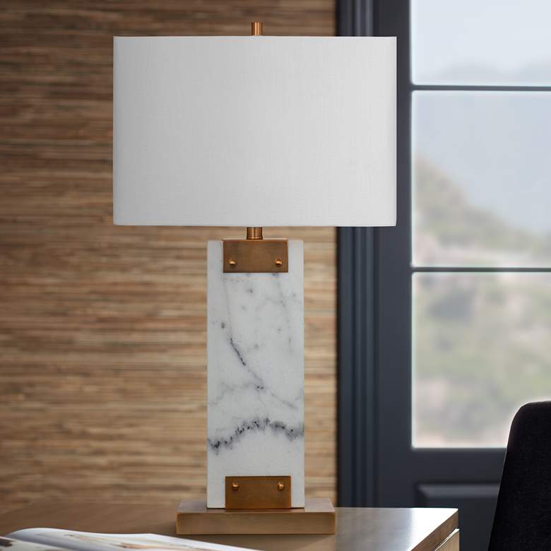 Image 1 Marra Brushed Brass and White Marble Table Lamp