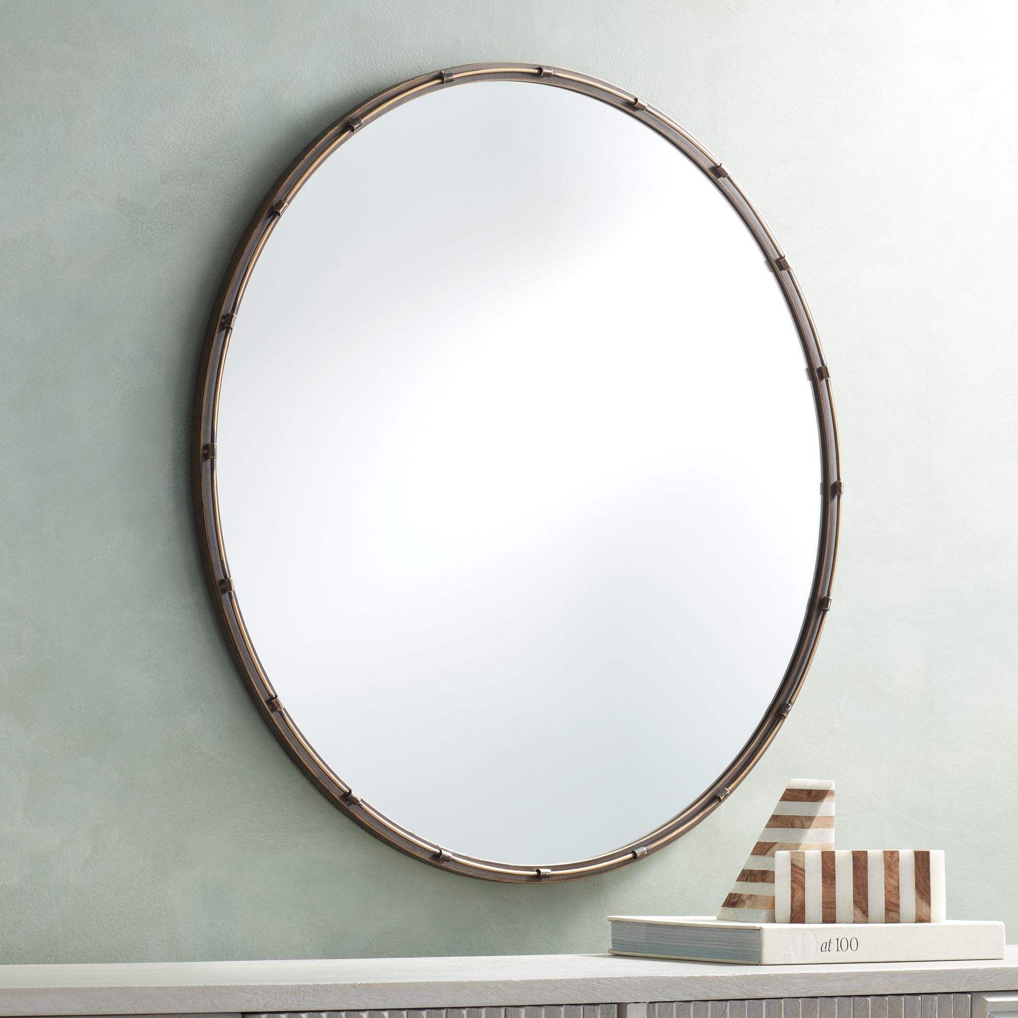 Marrowstone Dark Bronze Gold Wire 35" Round Wall Mirror 494V1