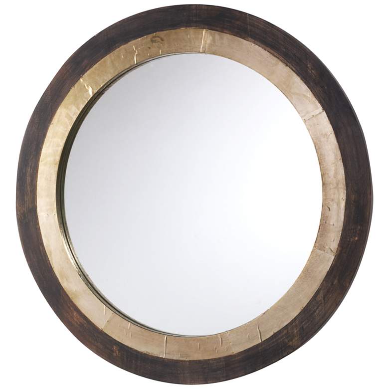 Image 1 Marsa Brown-Wash and Antiqued Aluminum 32 inch Round Wall Mirror